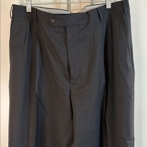 Classic Charcoal Super 100 Italian Wool Trousers. Pleated and Cuffed